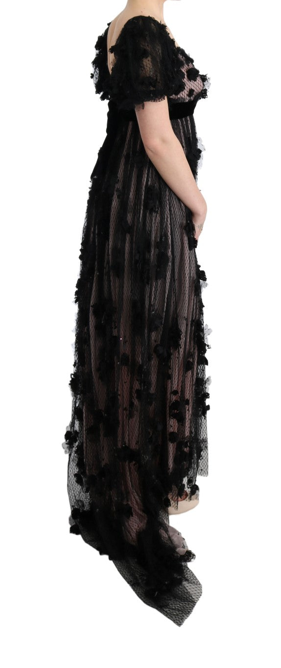 Dolce & Gabbana – Elegantes, bodenlanges Kleid mit Blumenapplikation