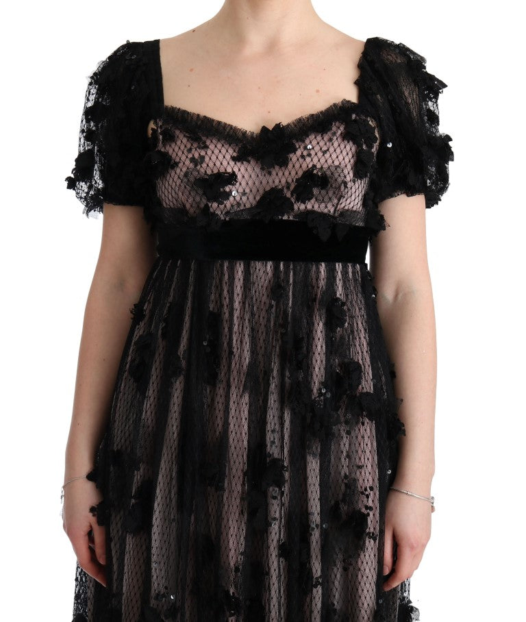 Dolce & Gabbana – Elegantes, bodenlanges Kleid mit Blumenapplikation