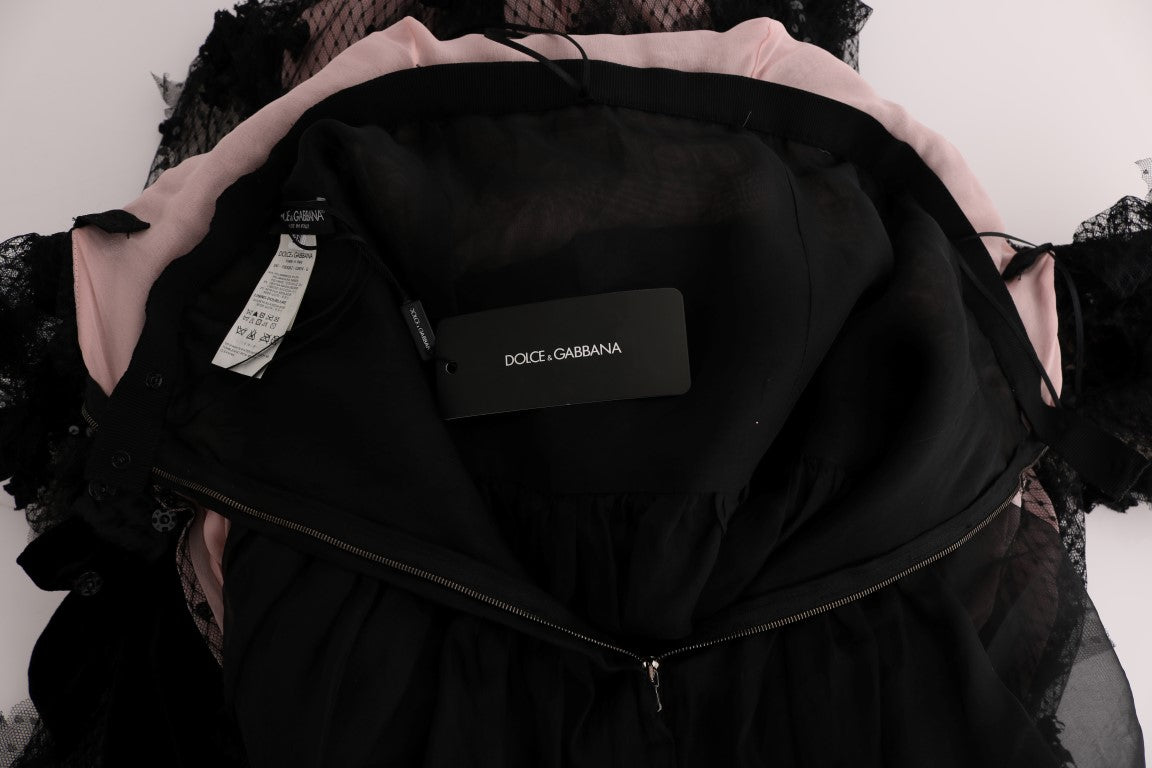 Dolce & Gabbana – Elegantes, bodenlanges Kleid mit Blumenapplikation