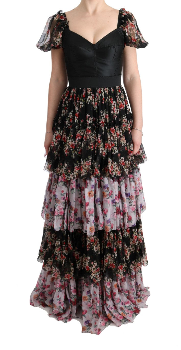 Dolce & Gabbana – Elegantes Etuikleid mit Blumenmuster aus mehrfarbiger Seidenmischung