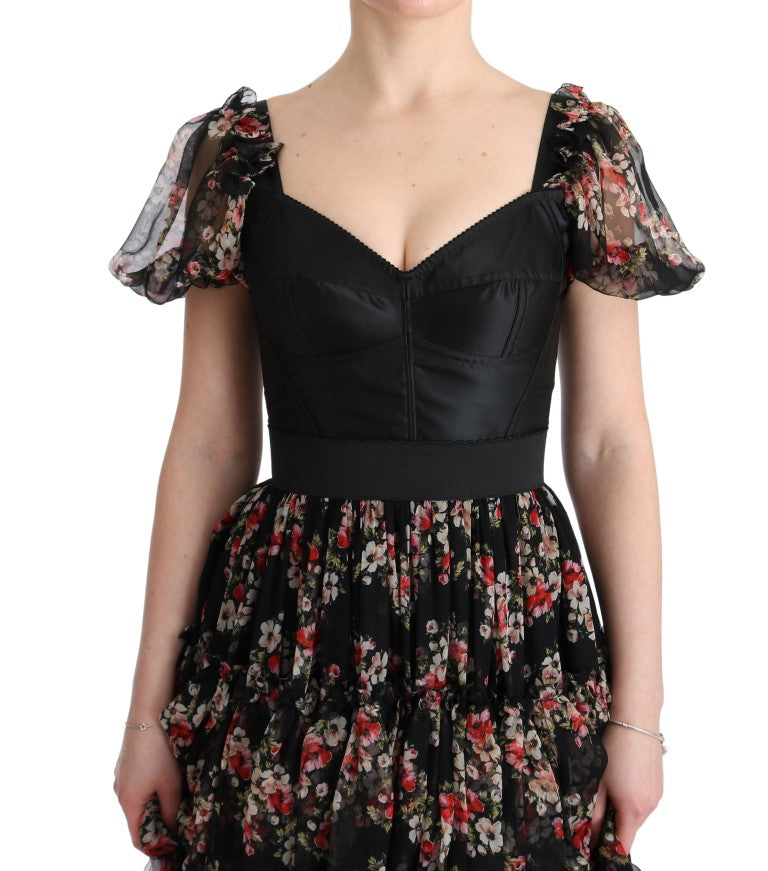 Dolce & Gabbana – Elegantes Etuikleid mit Blumenmuster aus mehrfarbiger Seidenmischung