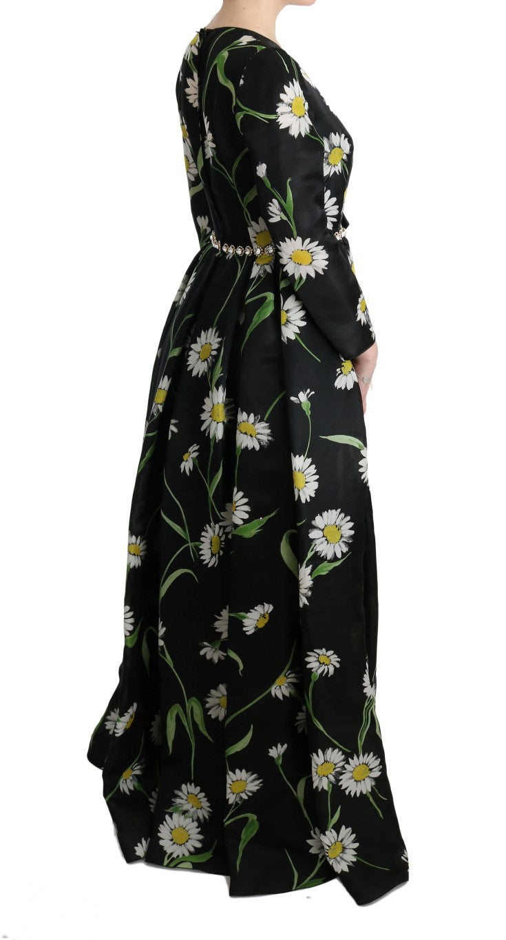 Dolce & Gabbana Elegantes Maxikleid mit Sonnenblumen und Kristallen