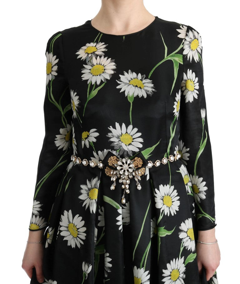Dolce & Gabbana Elegantes Maxikleid mit Sonnenblumen und Kristallen