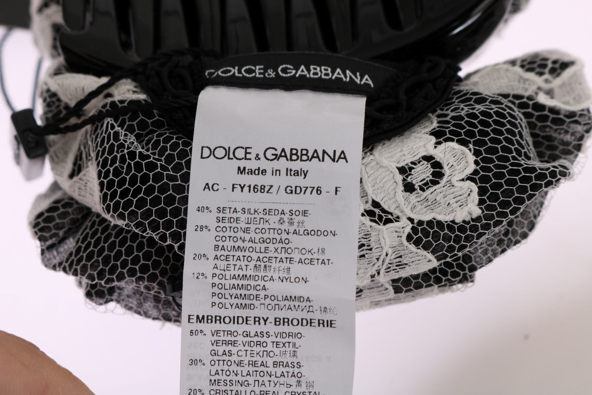 Dolce & Gabbana – Elegante Haarklammer aus floraler Spitze in Schwarz und Weiß mit Kristallen
