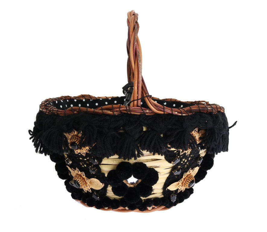 Dolce & Gabbana – Schicke Beuteltasche aus Stroh in Schlangenleder in Beige und Schwarz