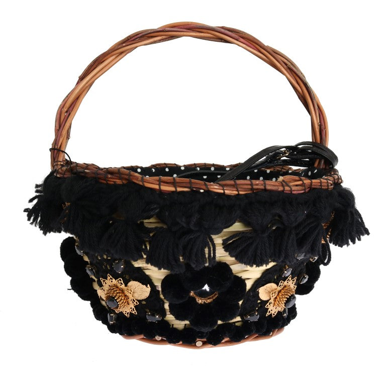 Dolce & Gabbana – Schicke Beuteltasche aus Stroh in Schlangenleder in Beige und Schwarz