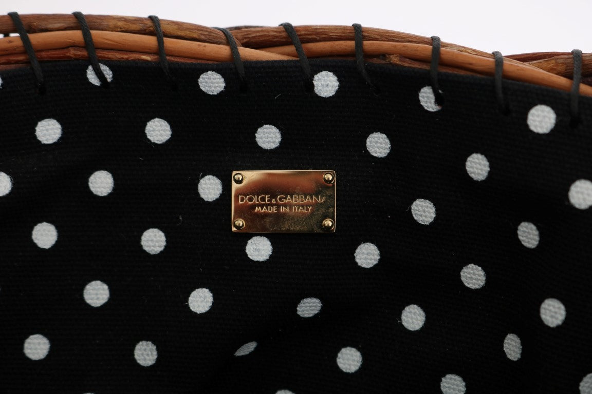 Dolce & Gabbana – Schicke Beuteltasche aus Stroh in Schlangenleder in Beige und Schwarz