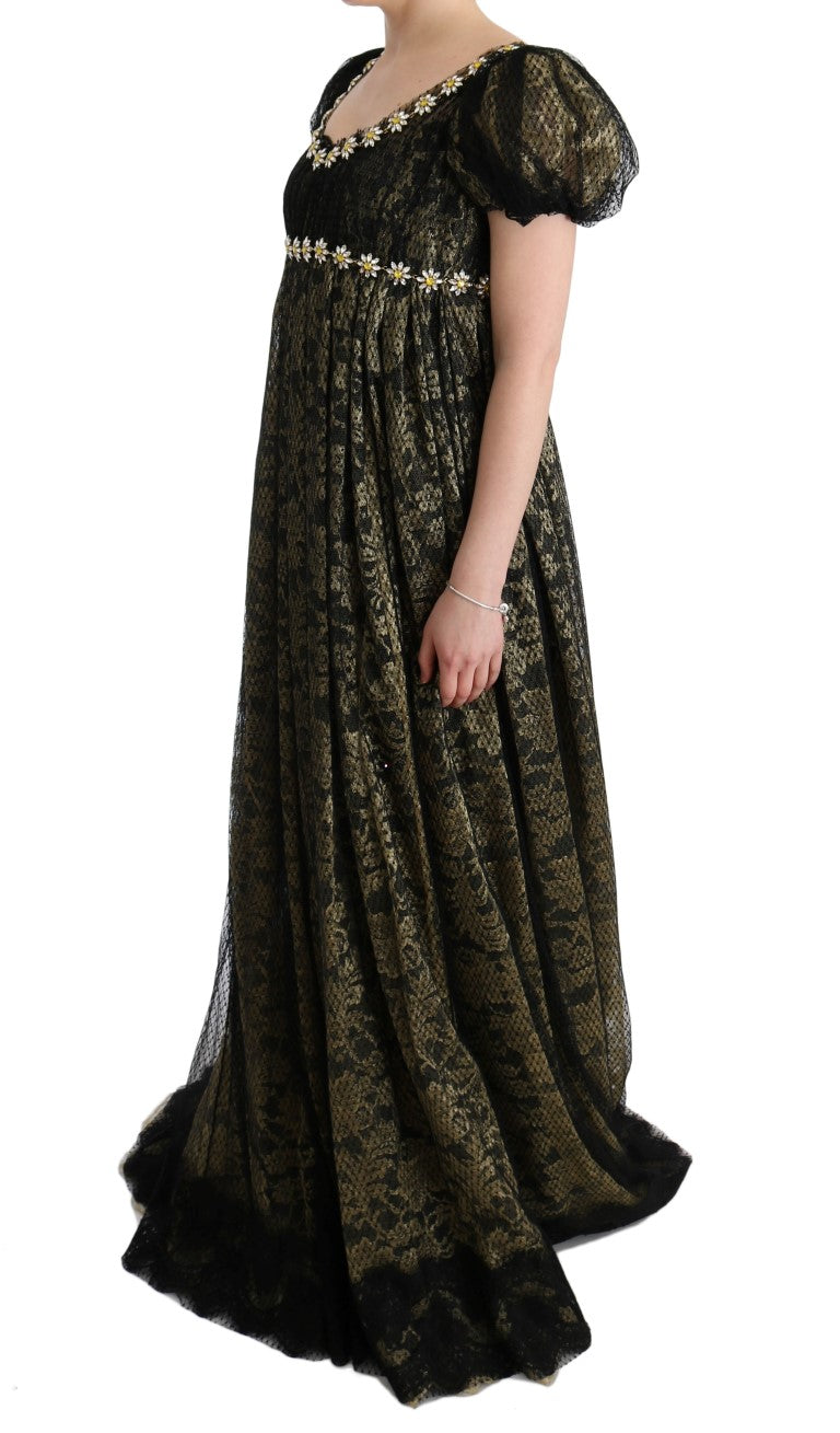 Dolce & Gabbana – Maxi-Etuikleid aus Sonnenblumenspitze mit Kristallen