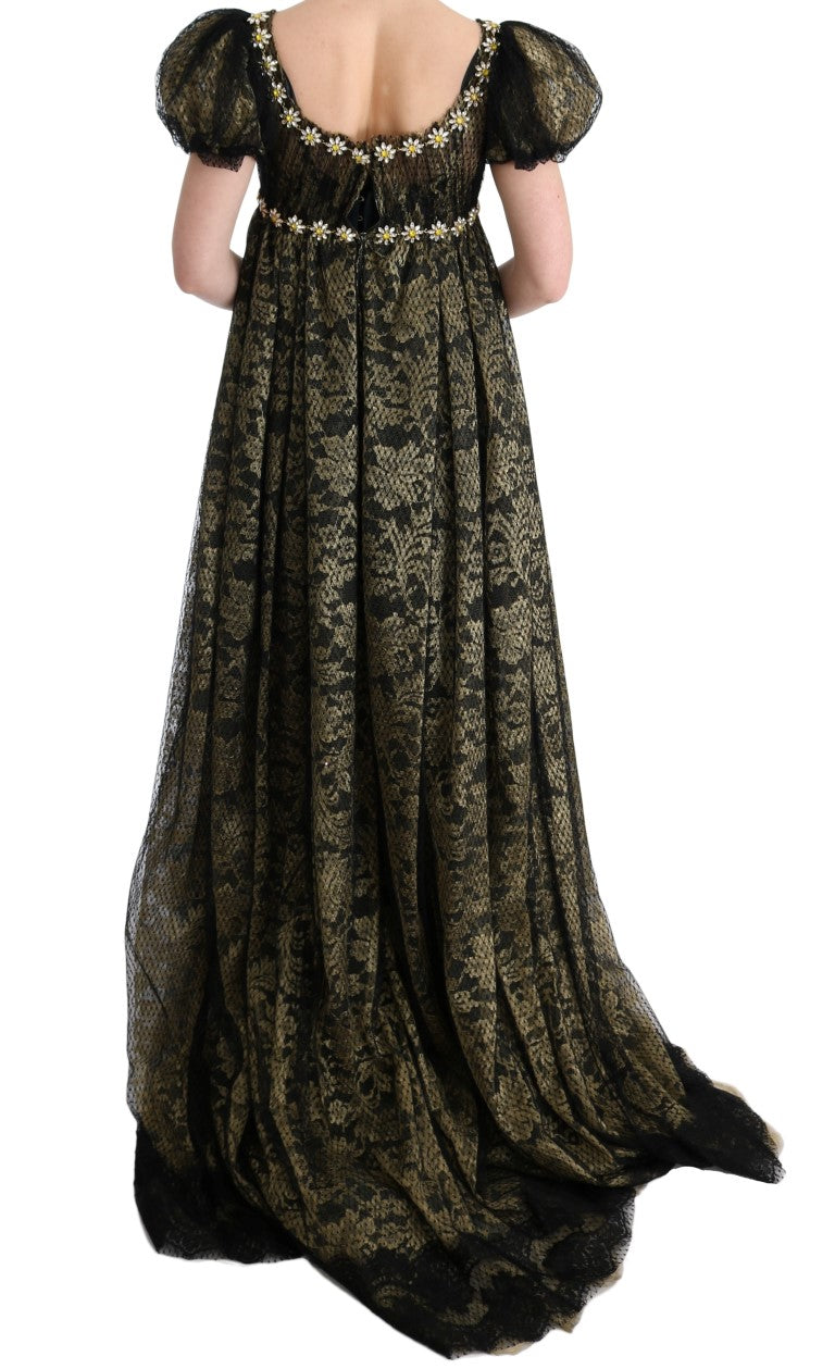 Dolce & Gabbana – Maxi-Etuikleid aus Sonnenblumenspitze mit Kristallen