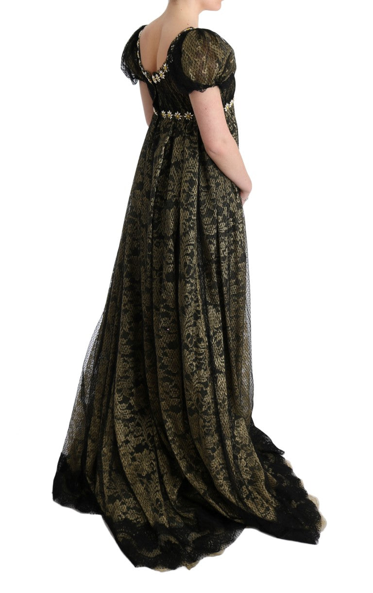 Dolce & Gabbana – Maxi-Etuikleid aus Sonnenblumenspitze mit Kristallen