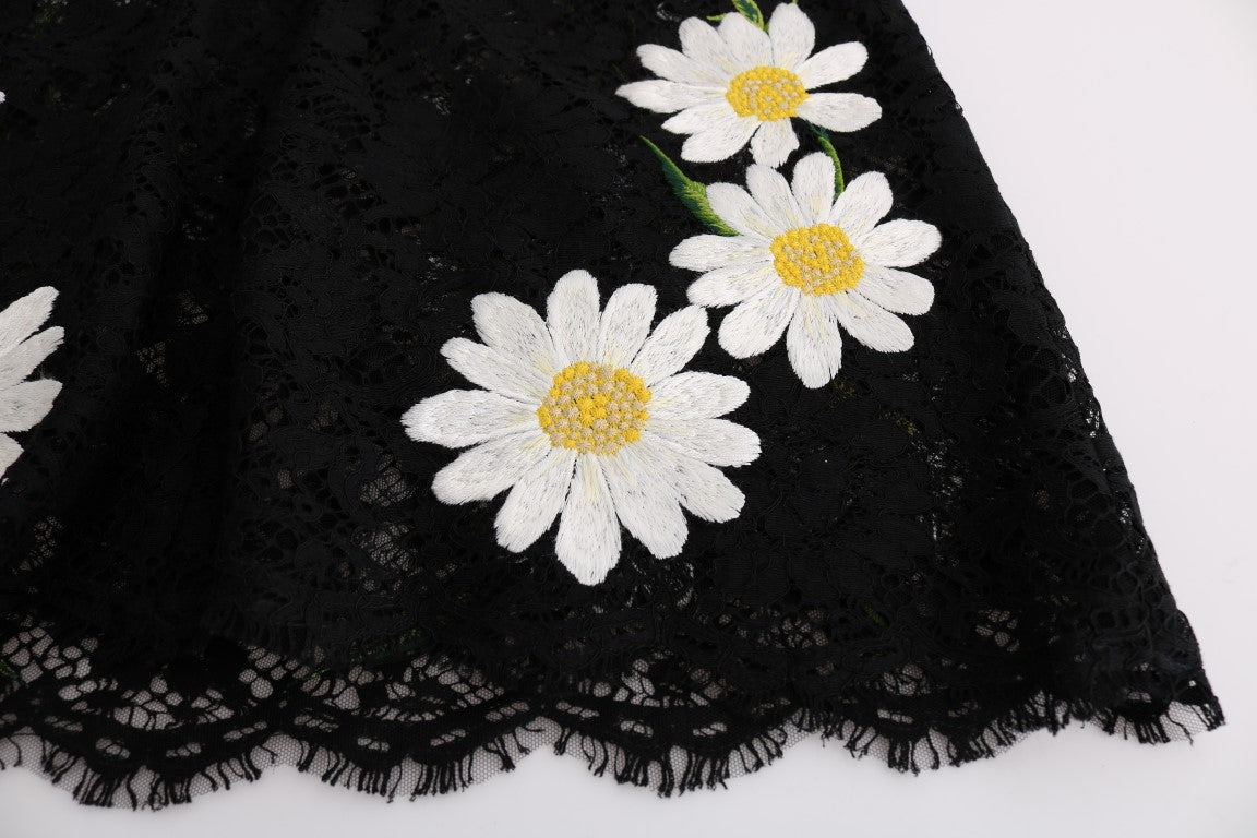 Rochie Dolce & Gabbana neagră cu dantelă florală și broderie de mușețel