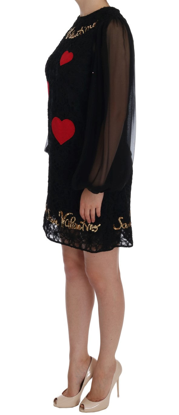 Dolce & Gabbana – Schwarzes Etuikleid aus Spitze mit Pailletten