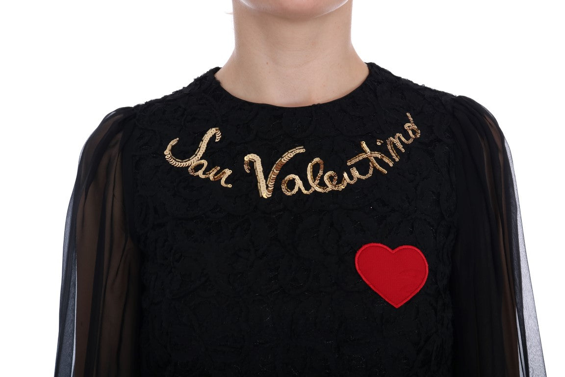 Dolce & Gabbana – Schwarzes Etuikleid aus Spitze mit Pailletten