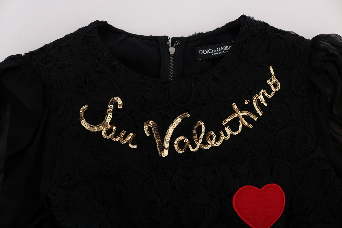 Dolce & Gabbana – Schwarzes Etuikleid aus Spitze mit Pailletten
