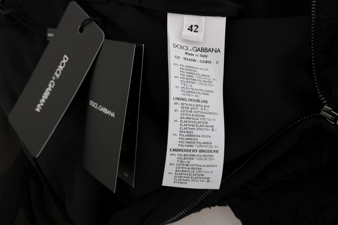 Dolce & Gabbana – Schwarzes Etuikleid aus Spitze mit Pailletten