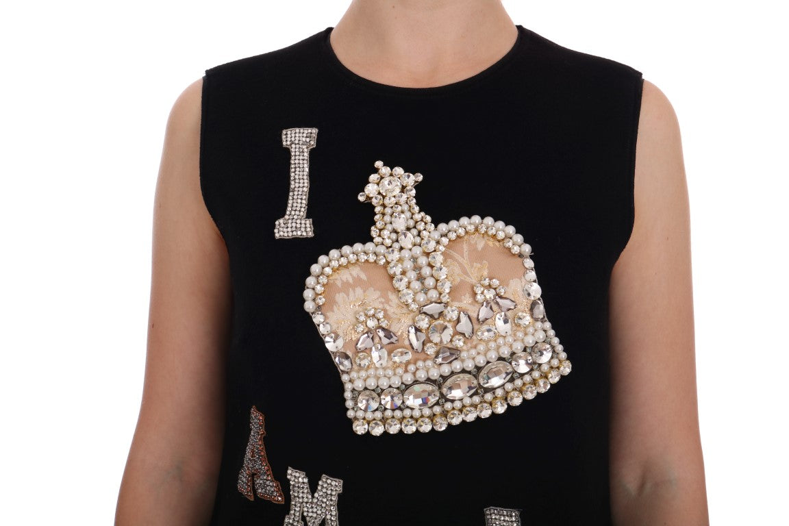 Dolce & Gabbana Schwarzes Prinzessinnenkleid aus Wolle mit Kristallen
