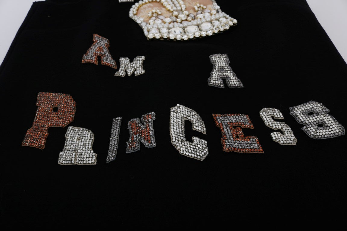 Dolce & Gabbana Schwarzes Prinzessinnenkleid aus Wolle mit Kristallen
