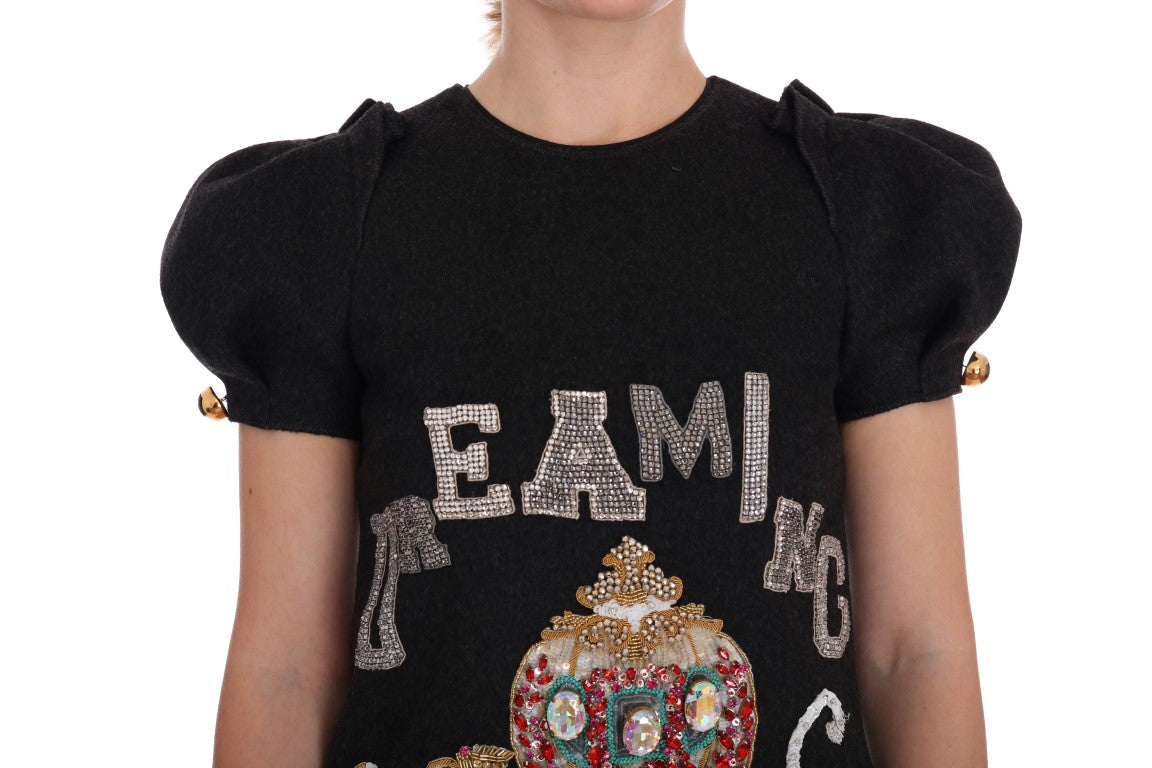 Dolce & Gabbana – Bezauberndes Midikleid aus Wolle mit Kristallbesatz