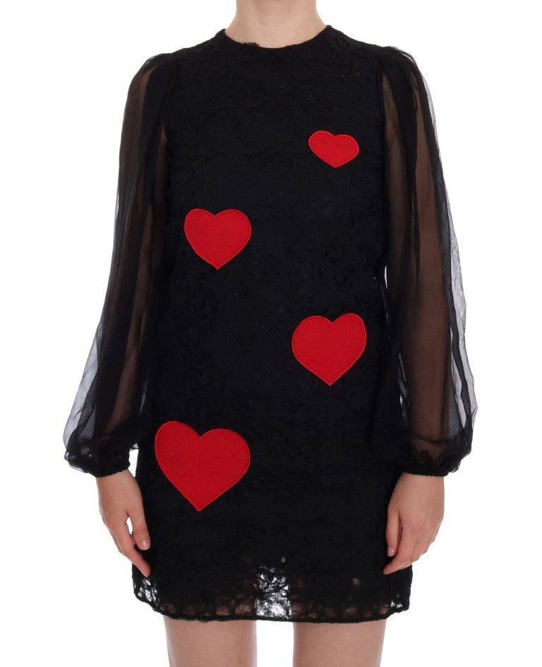 Dolce & Gabbana – Elegantes schwarzes Etuikleid mit Herz-Applikationen aus Spitze
