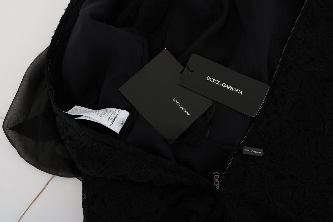 Dolce & Gabbana – Elegantes schwarzes Etuikleid mit Herz-Applikationen aus Spitze