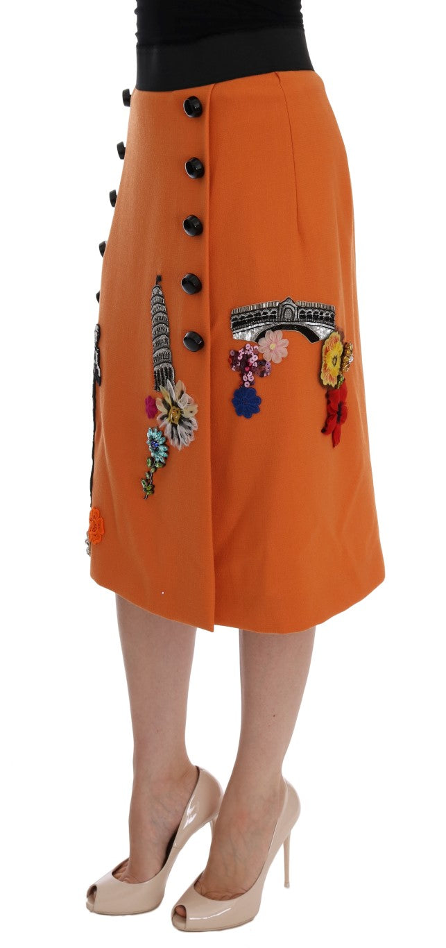 Dolce & Gabbana – Verzierter Wollrock in leuchtendem Orange