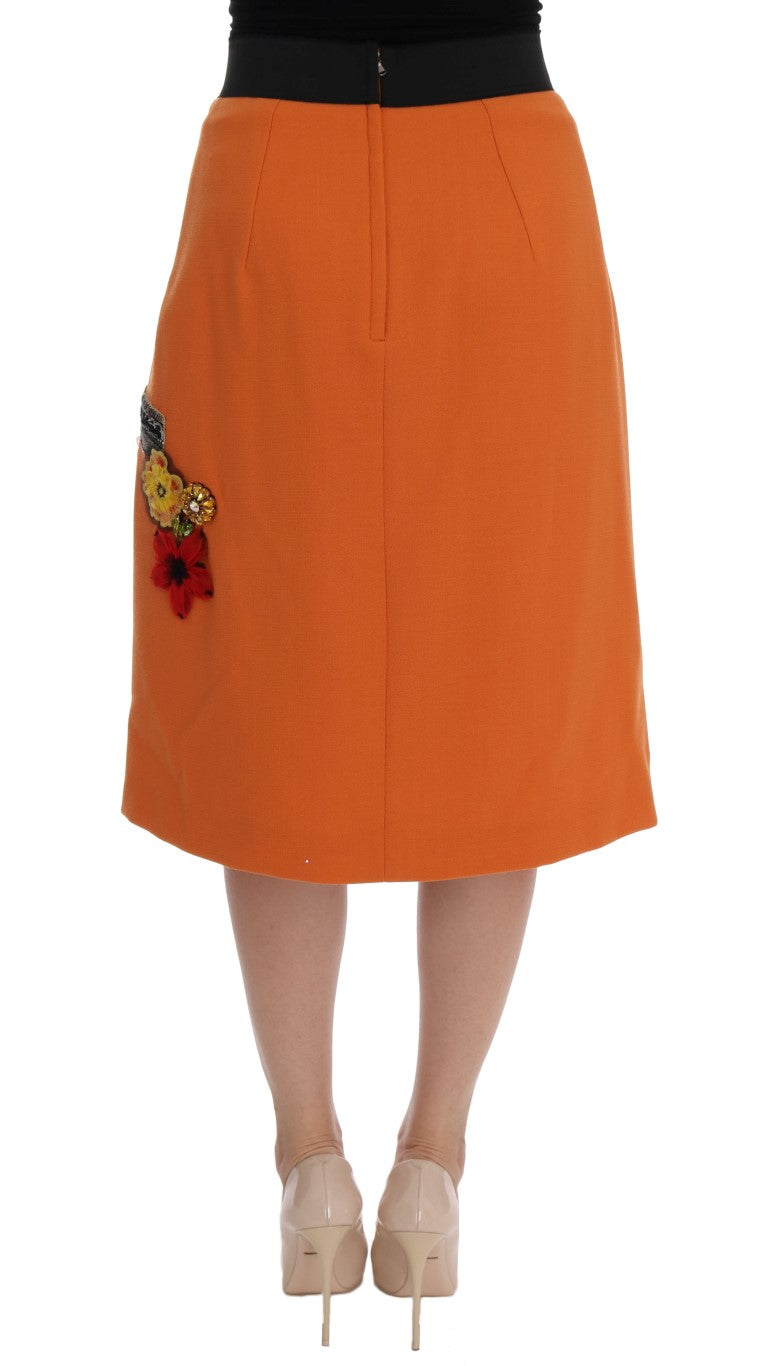 Fustă de lână cu ornament Dolce & Gabbana în portocaliu intens