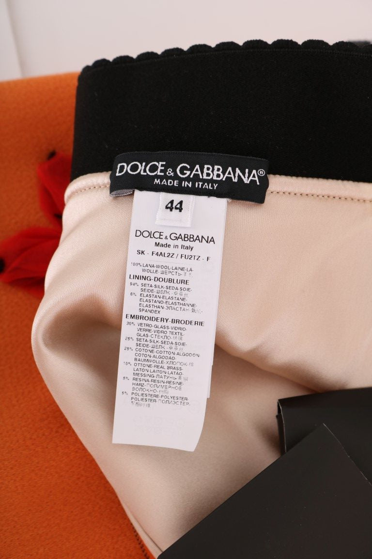 Fustă de lână cu ornament Dolce & Gabbana în portocaliu intens