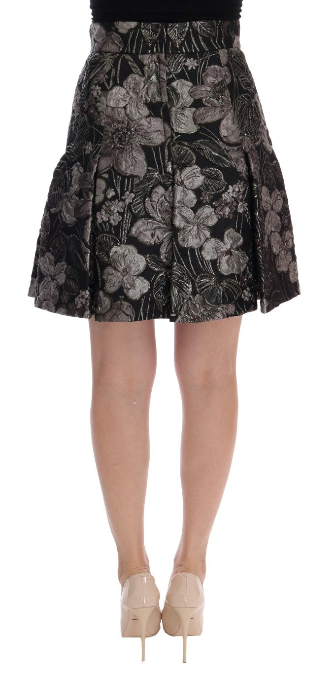 Dolce & Gabbana Eleganter gerader Rock in Schwarz mit silbernem Blumenmuster