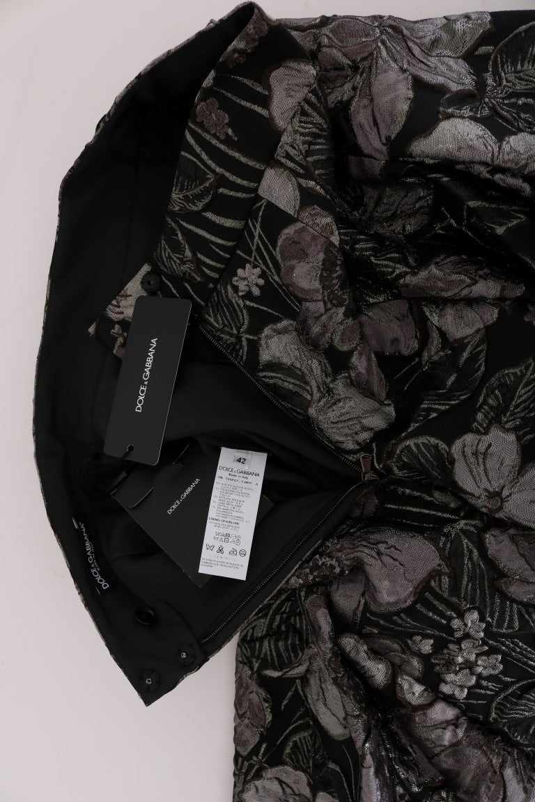 Dolce & Gabbana Fustă dreaptă elegantă neagră cu imprimeu floral argintiu