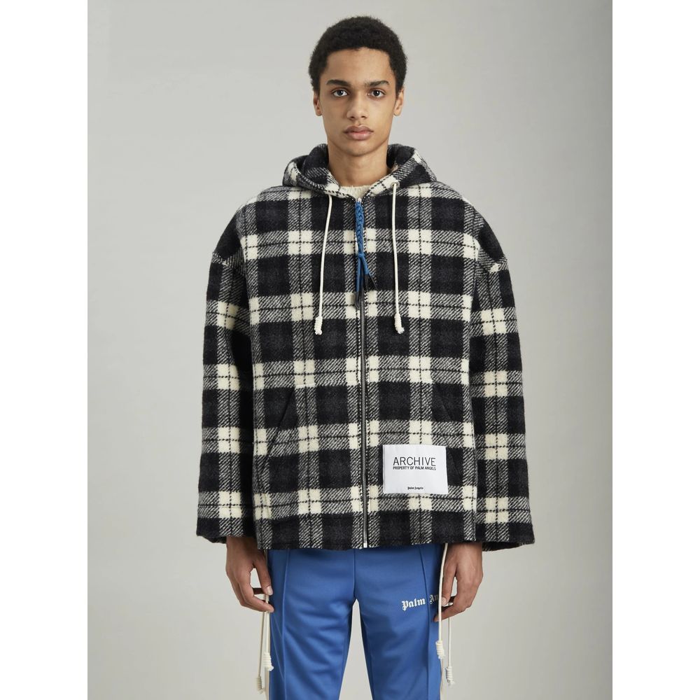 Palm Angels Schwarzer Kaschmir Herrenpullover mit Karomuster