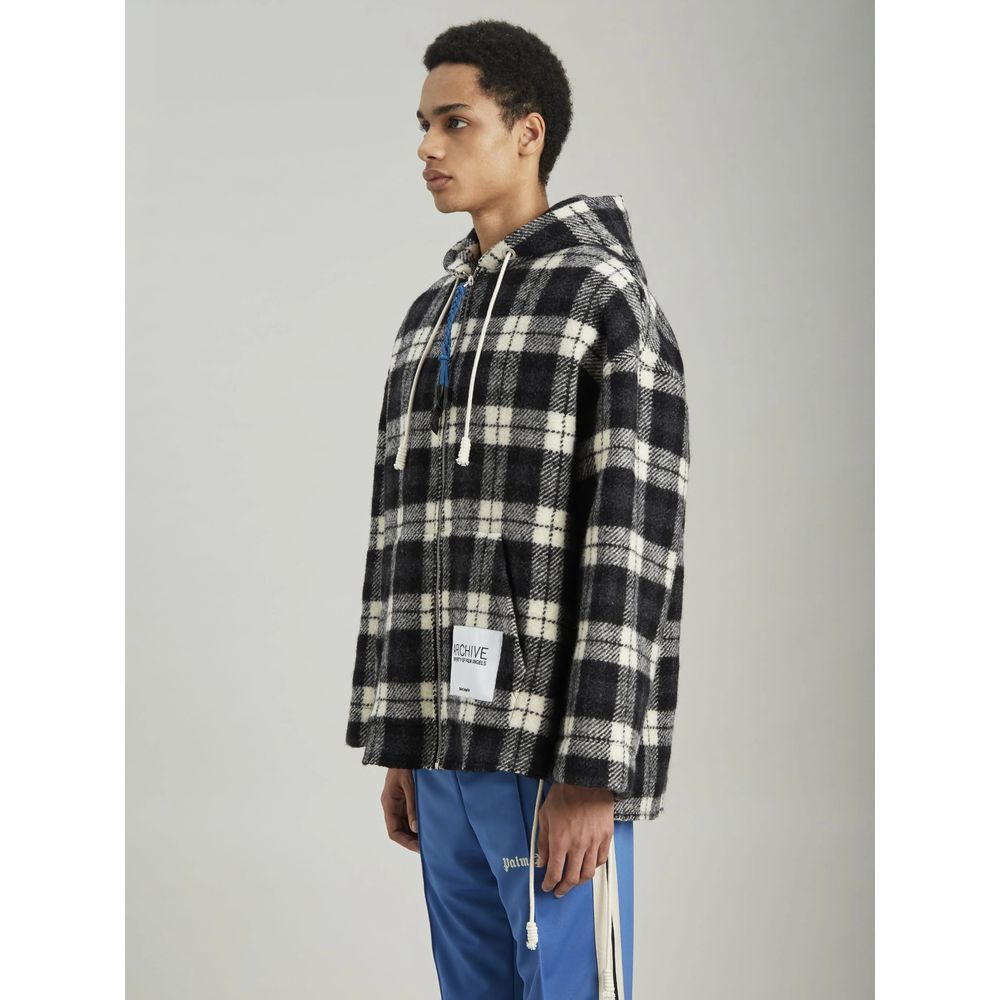 Palm Angels Schwarzer Kaschmir Herrenpullover mit Karomuster