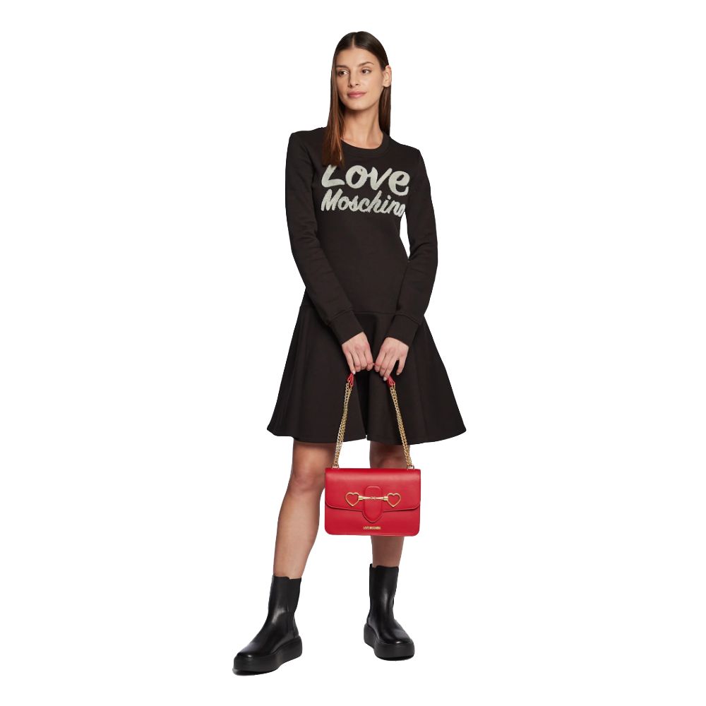 Rochie Love Moschino Chic din amestec de bumbac cu logo în relief