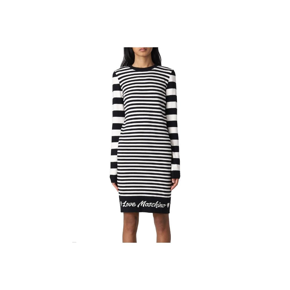 Rochie elegantă din tricot cu dungi și mâneci lungi Love Moschino