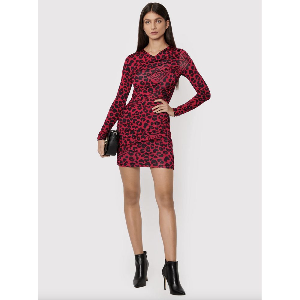 Rochie Love Moschino Chic cu textură leopardă, roz și negru