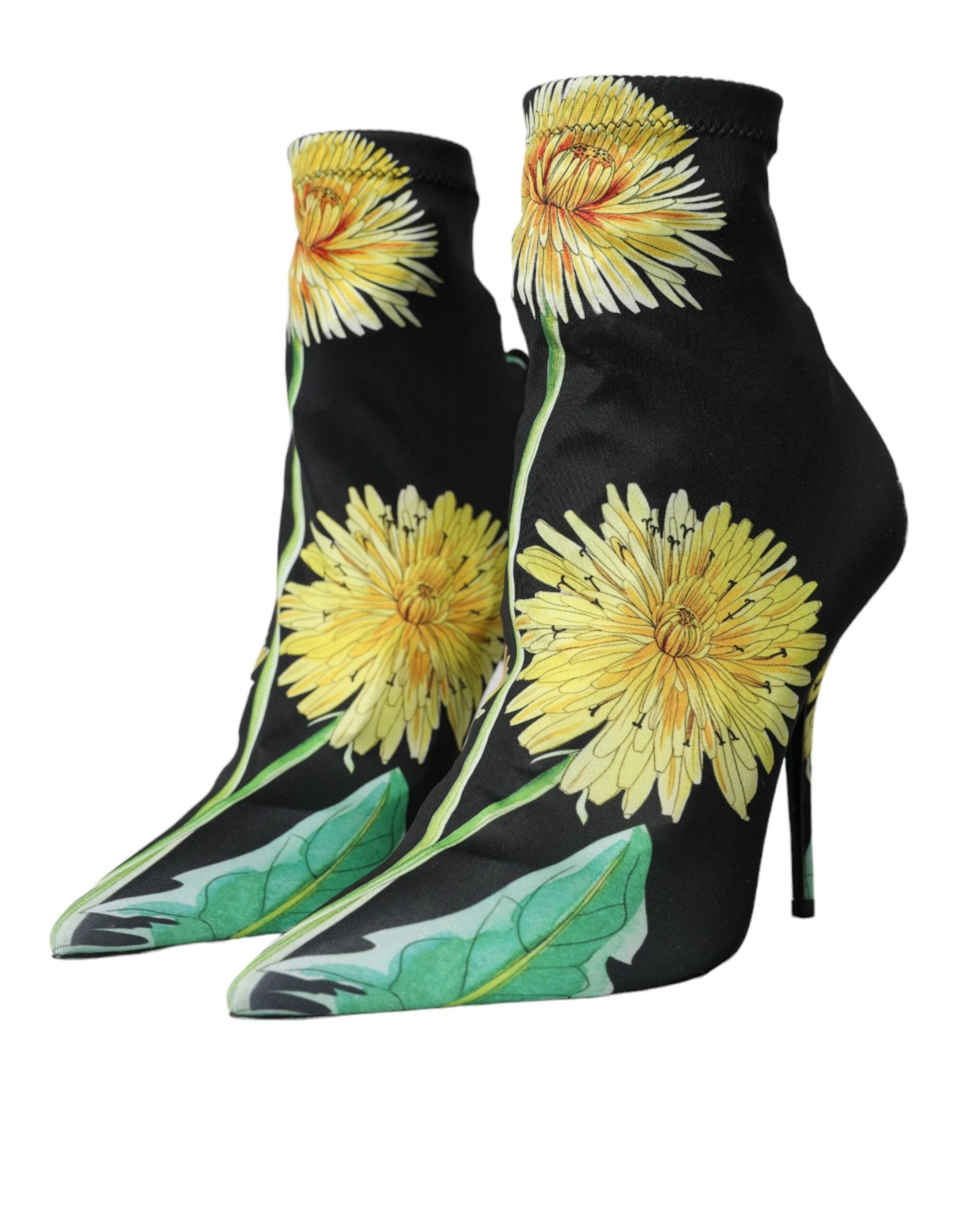 Dolce & Gabbana Schwarze Jersey-Stretch-Stiefeletten mit Blumenmuster