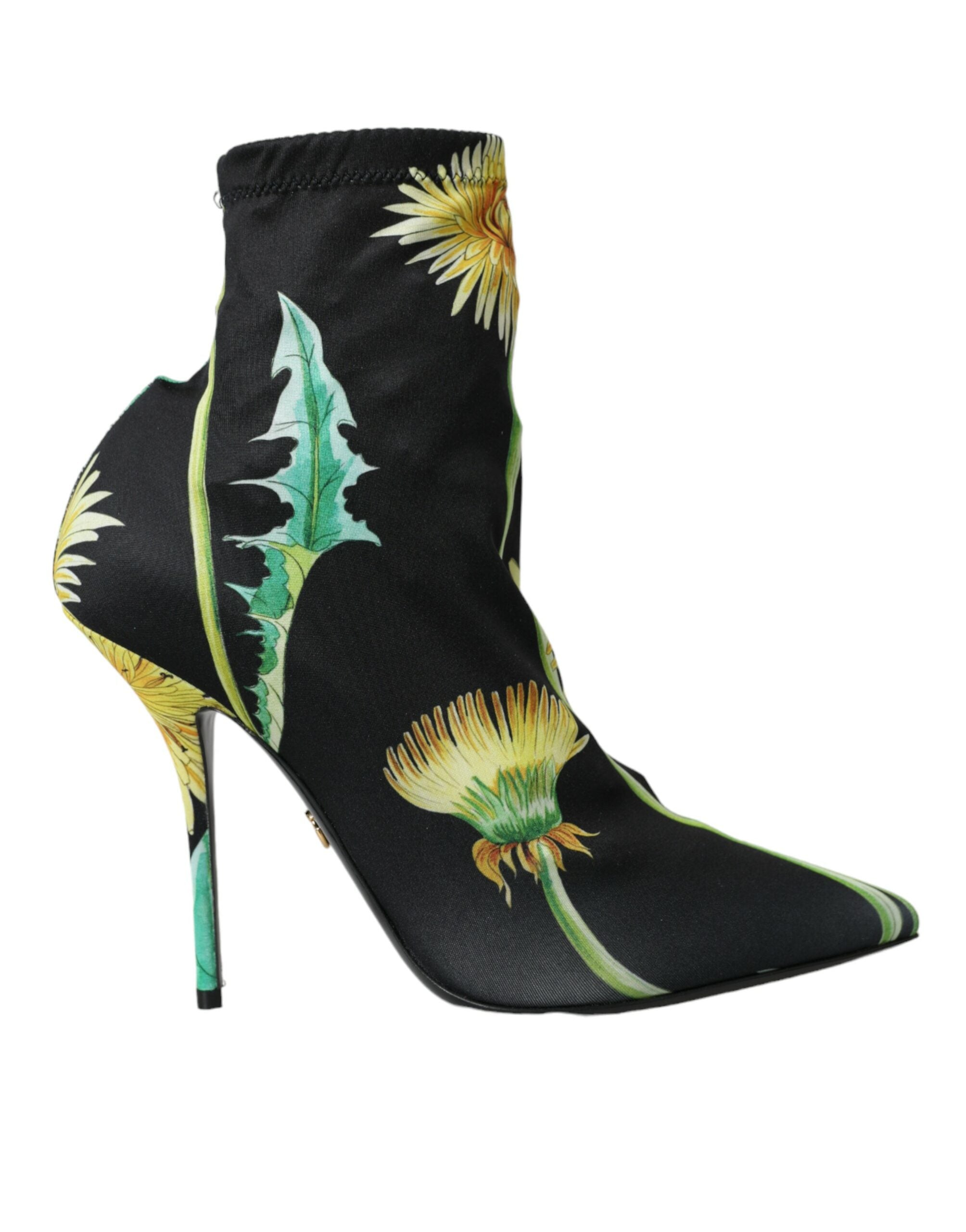 Dolce & Gabbana Schwarze Jersey-Stretch-Stiefeletten mit Blumenmuster