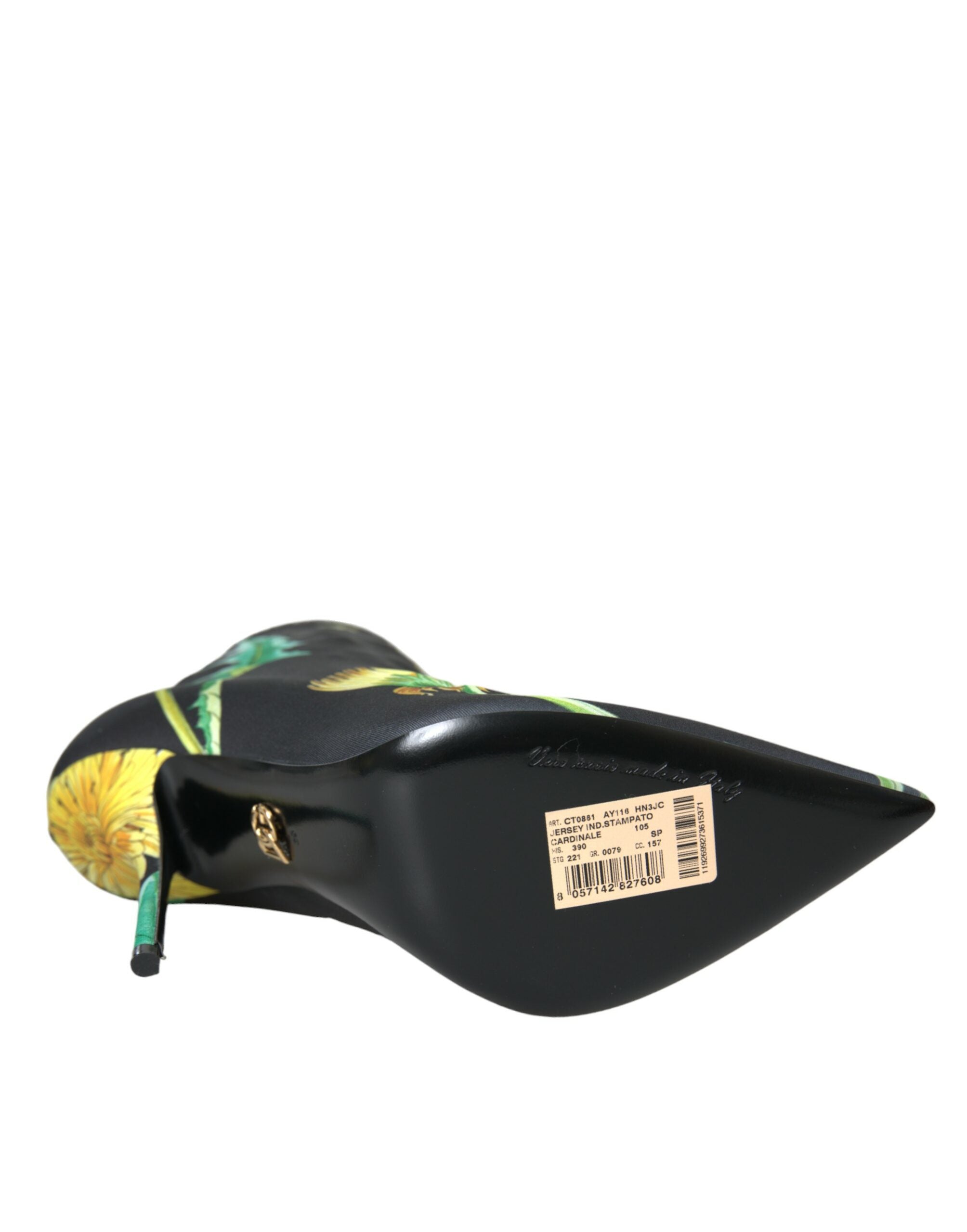 Dolce & Gabbana Schwarze Jersey-Stretch-Stiefeletten mit Blumenmuster