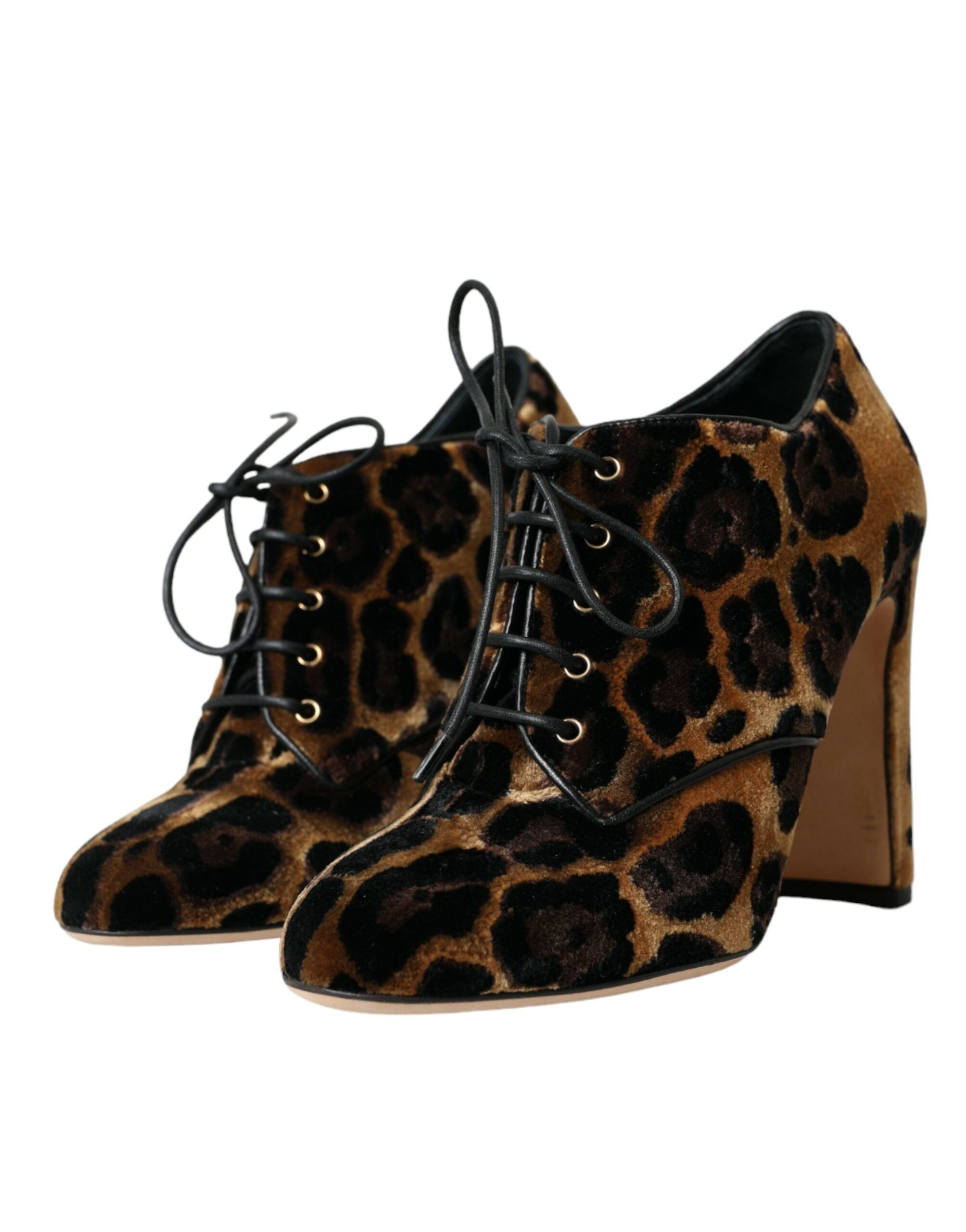 Dolce & Gabbana – Braune Stiefeletten mit Leopardenmuster und Schnürung