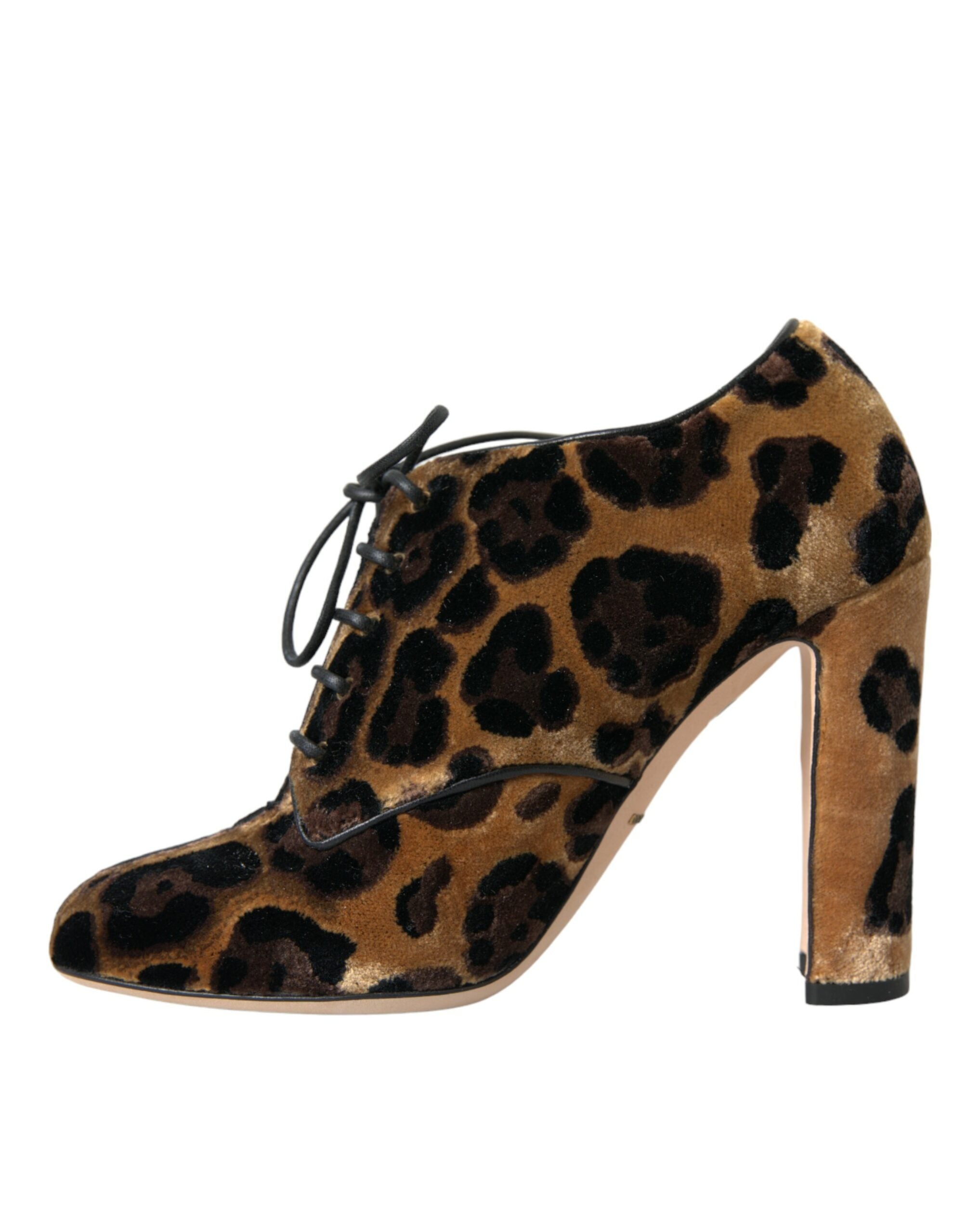 Dolce & Gabbana – Braune Stiefeletten mit Leopardenmuster und Schnürung