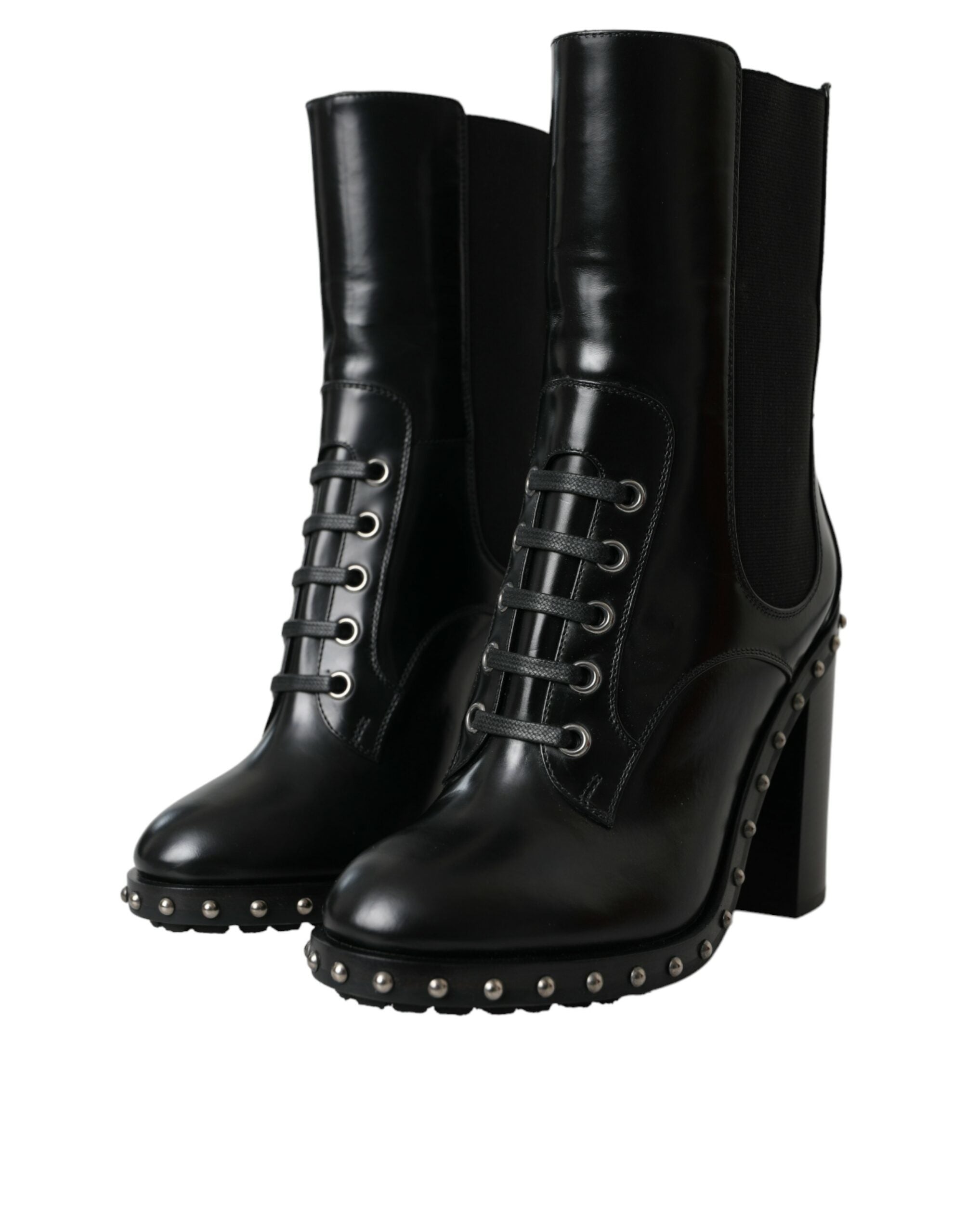 Dolce & Gabbana – Schwarze Schnürstiefel aus Leder mit Nieten