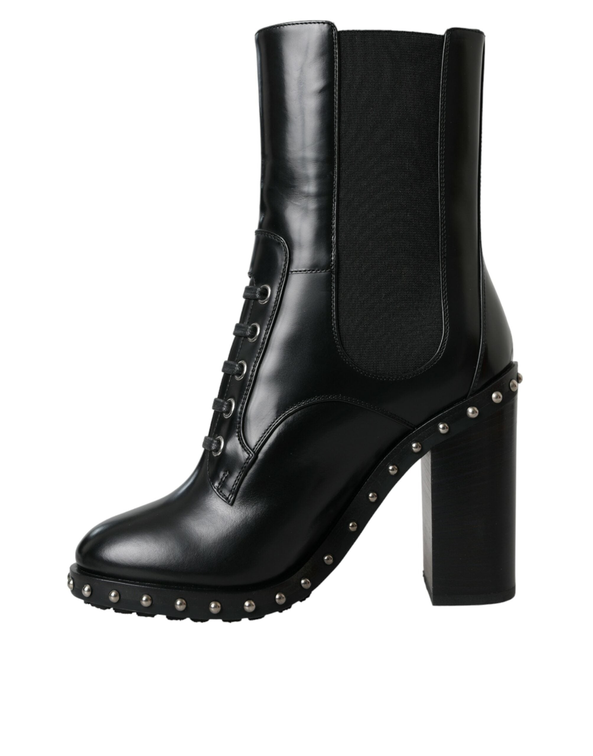 Dolce & Gabbana – Schwarze Schnürstiefel aus Leder mit Nieten