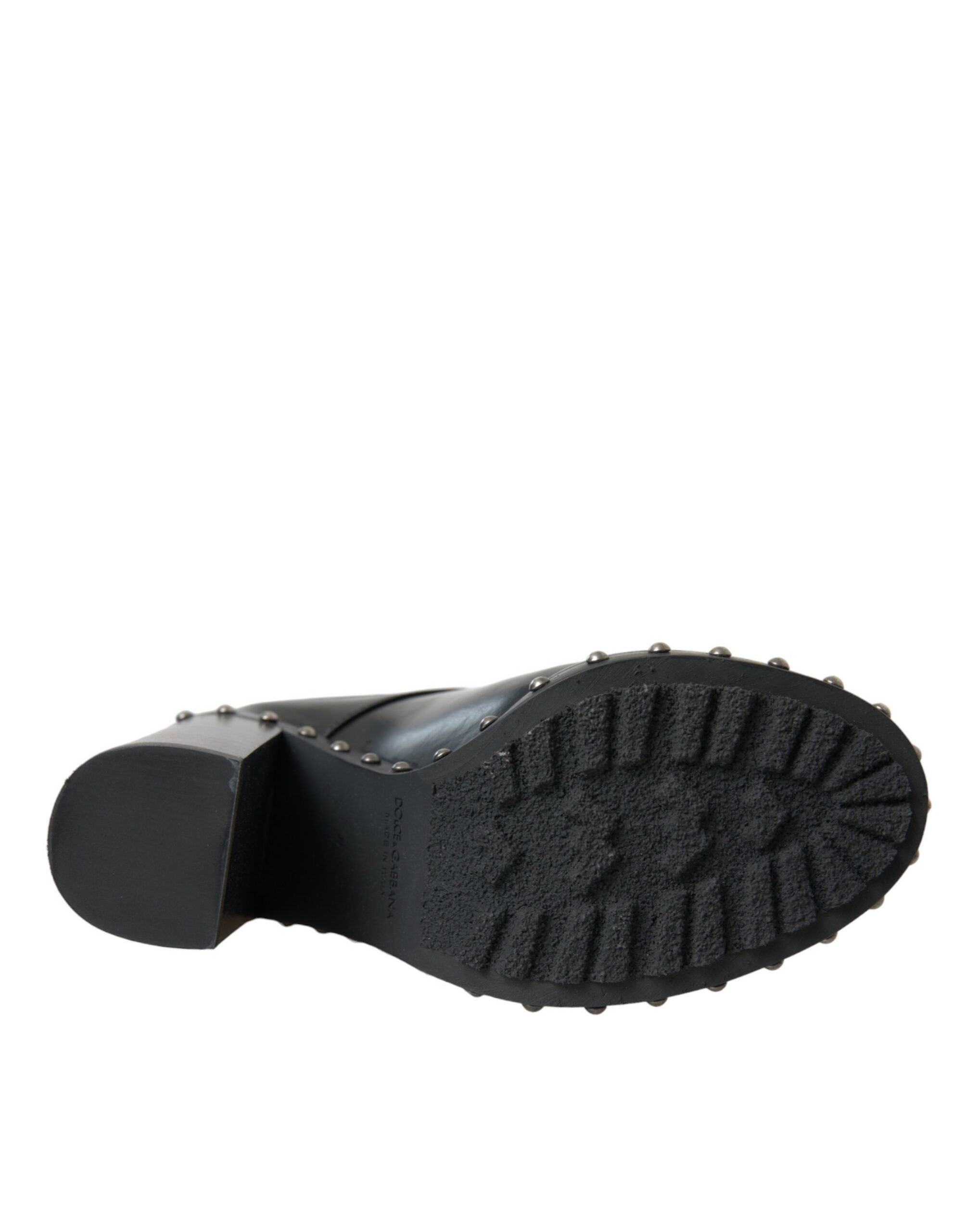 Dolce & Gabbana – Schwarze Schnürstiefel aus Leder mit Nieten