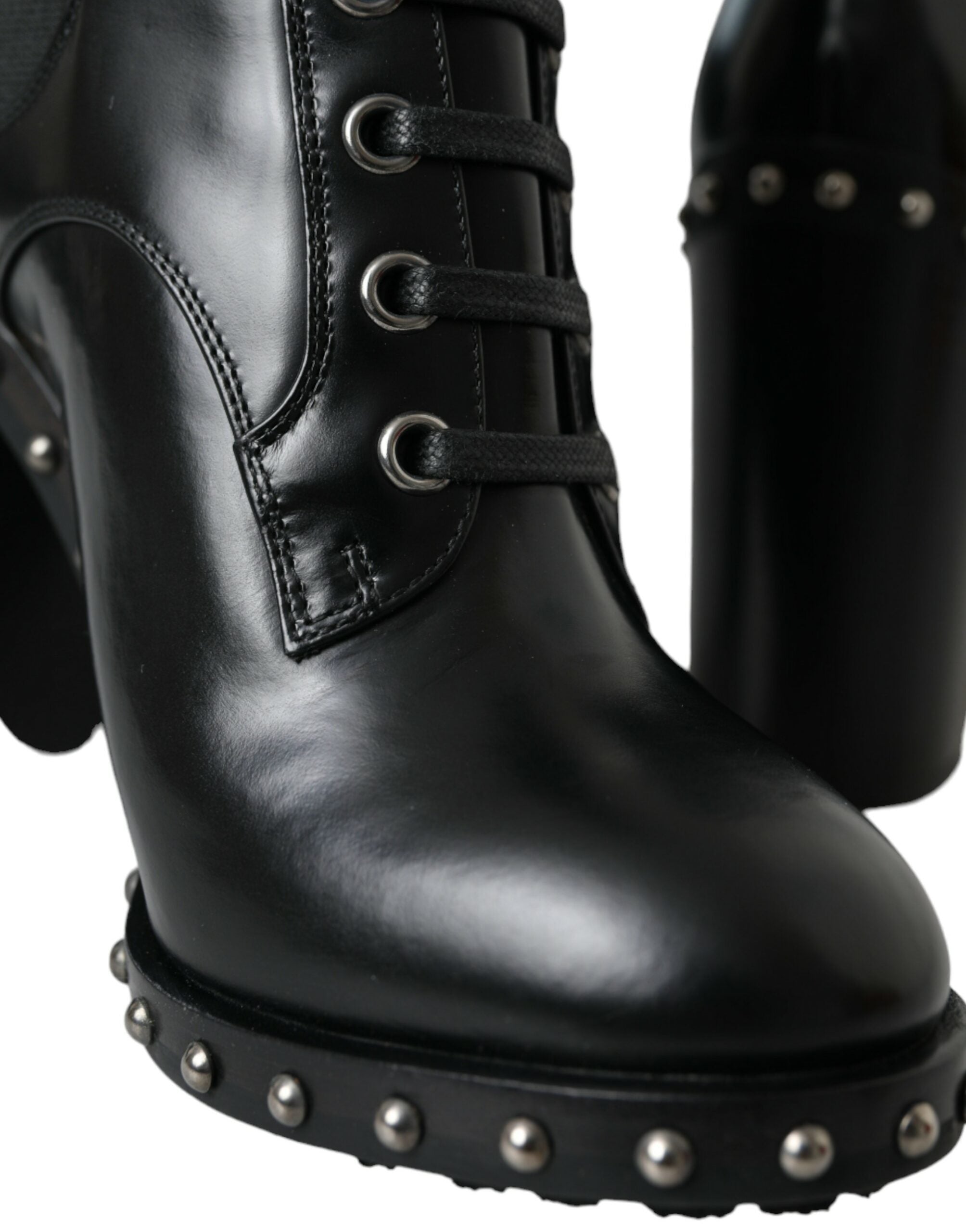 Dolce & Gabbana – Schwarze Schnürstiefel aus Leder mit Nieten