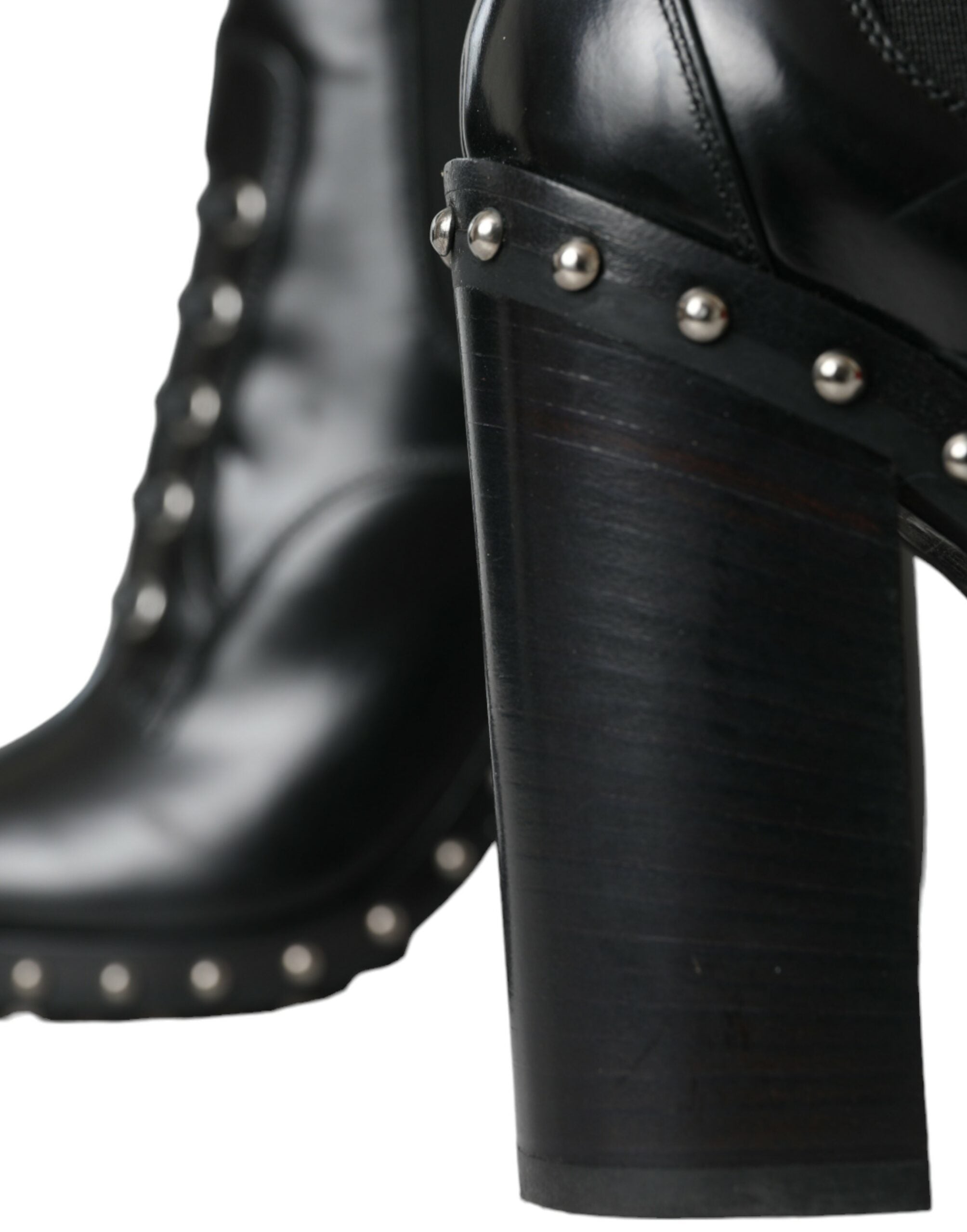 Dolce & Gabbana – Schwarze Schnürstiefel aus Leder mit Nieten