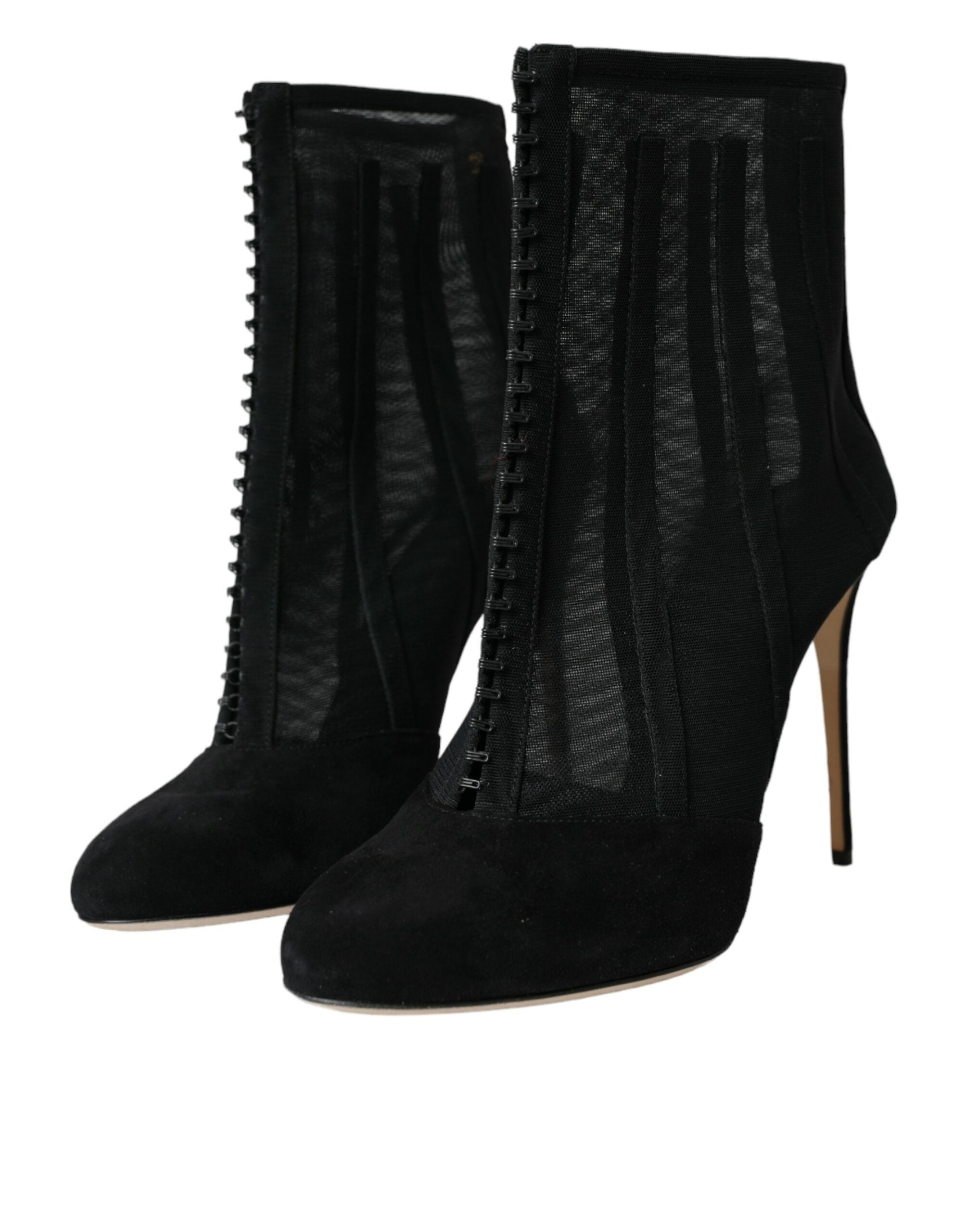Dolce & Gabbana Schwarze Mesh-Stiletto-Absätze Stiefeletten Schuhe