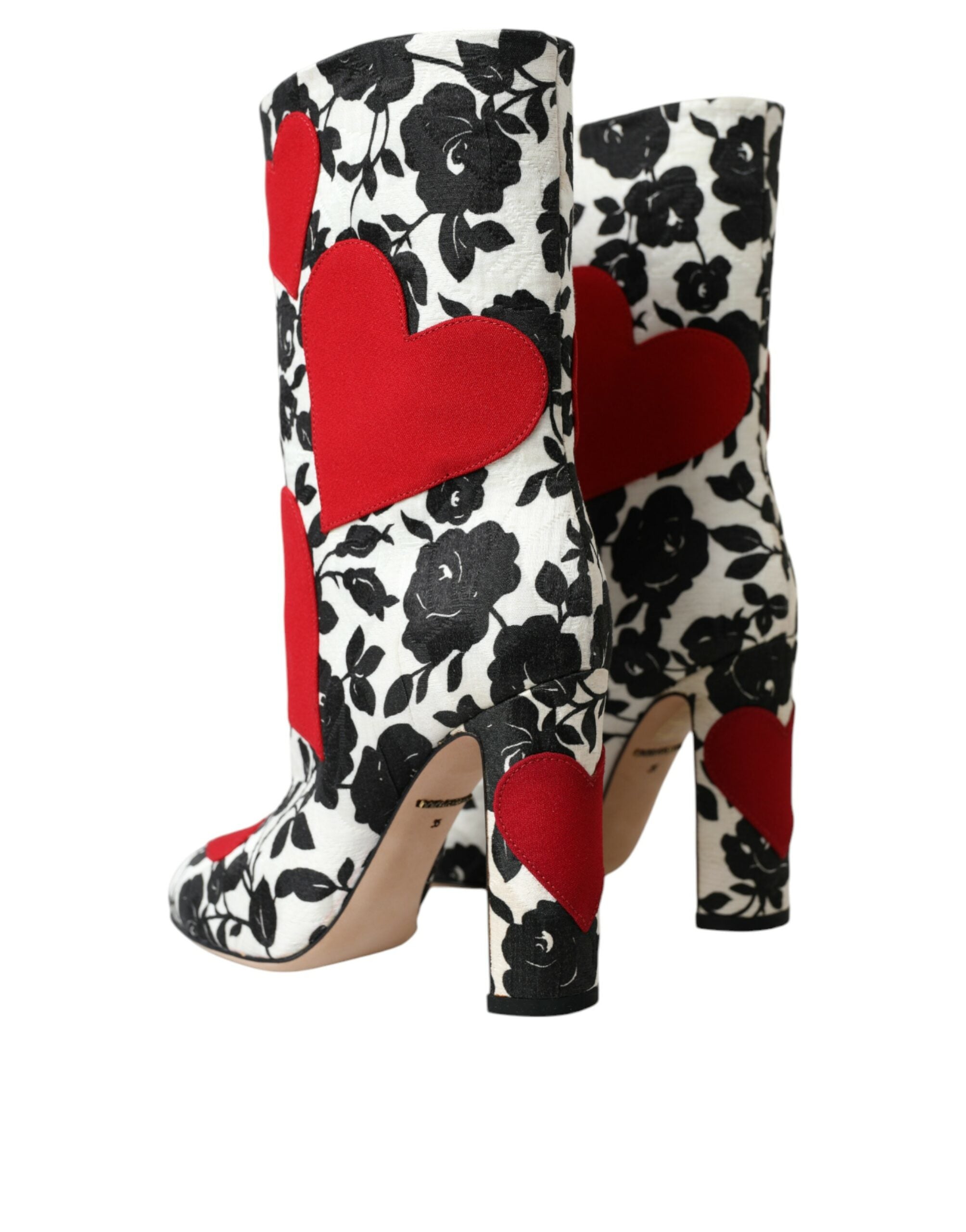 Dolce & Gabbana Weiße Lederstiefel mit Blumenherzen