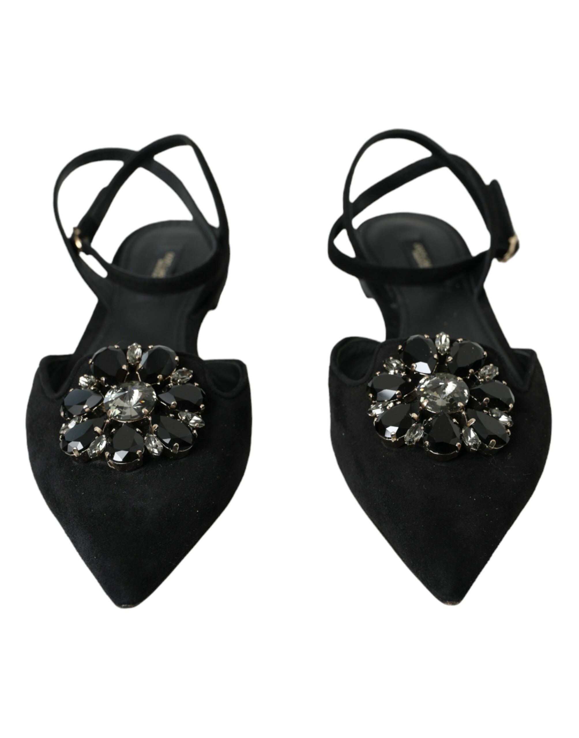 Sandale Dolce & Gabbana din piele neagră cu cristale, tip slingback