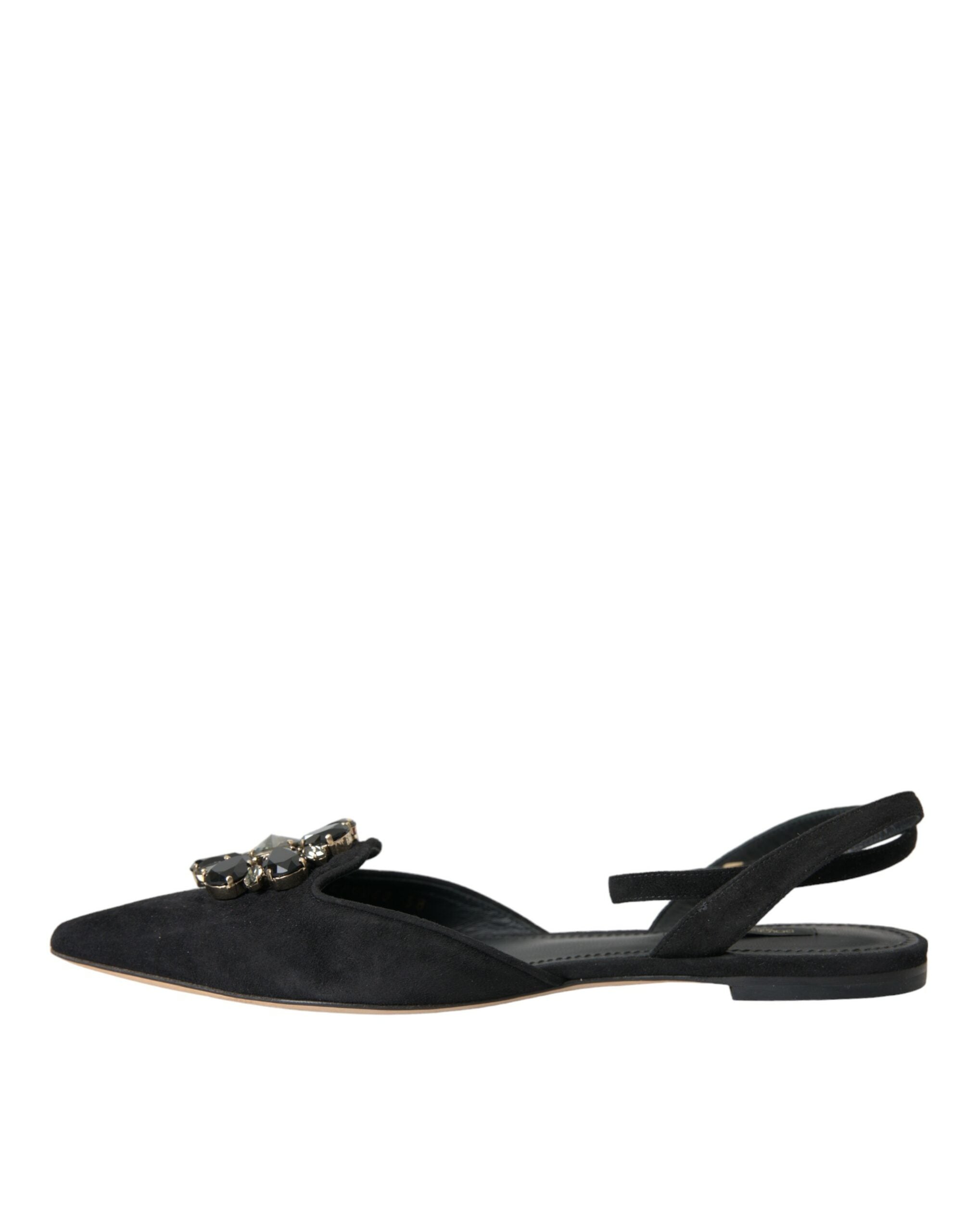 Sandale Dolce & Gabbana din piele neagră cu cristale, tip slingback