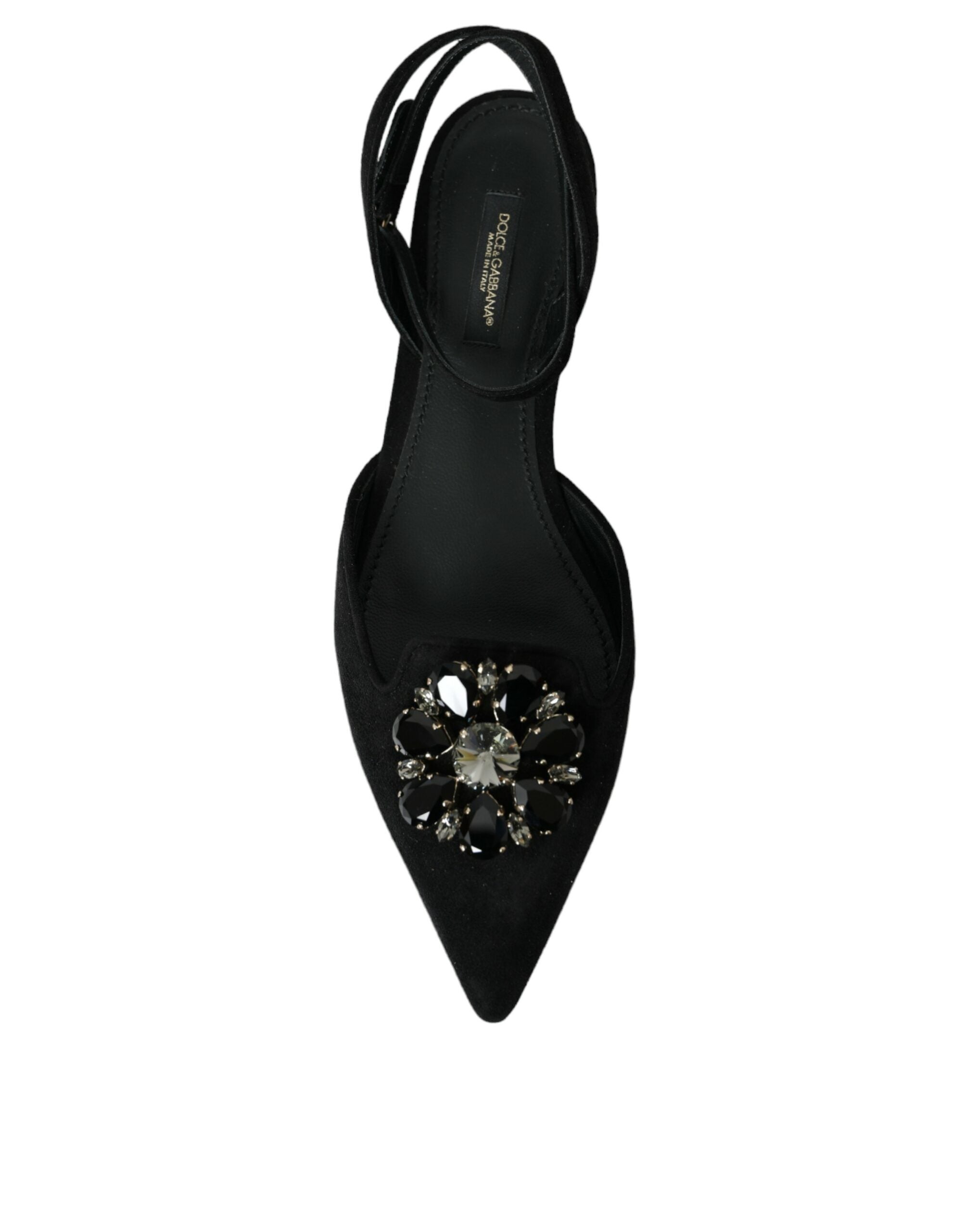 Sandale Dolce & Gabbana din piele neagră cu cristale, tip slingback