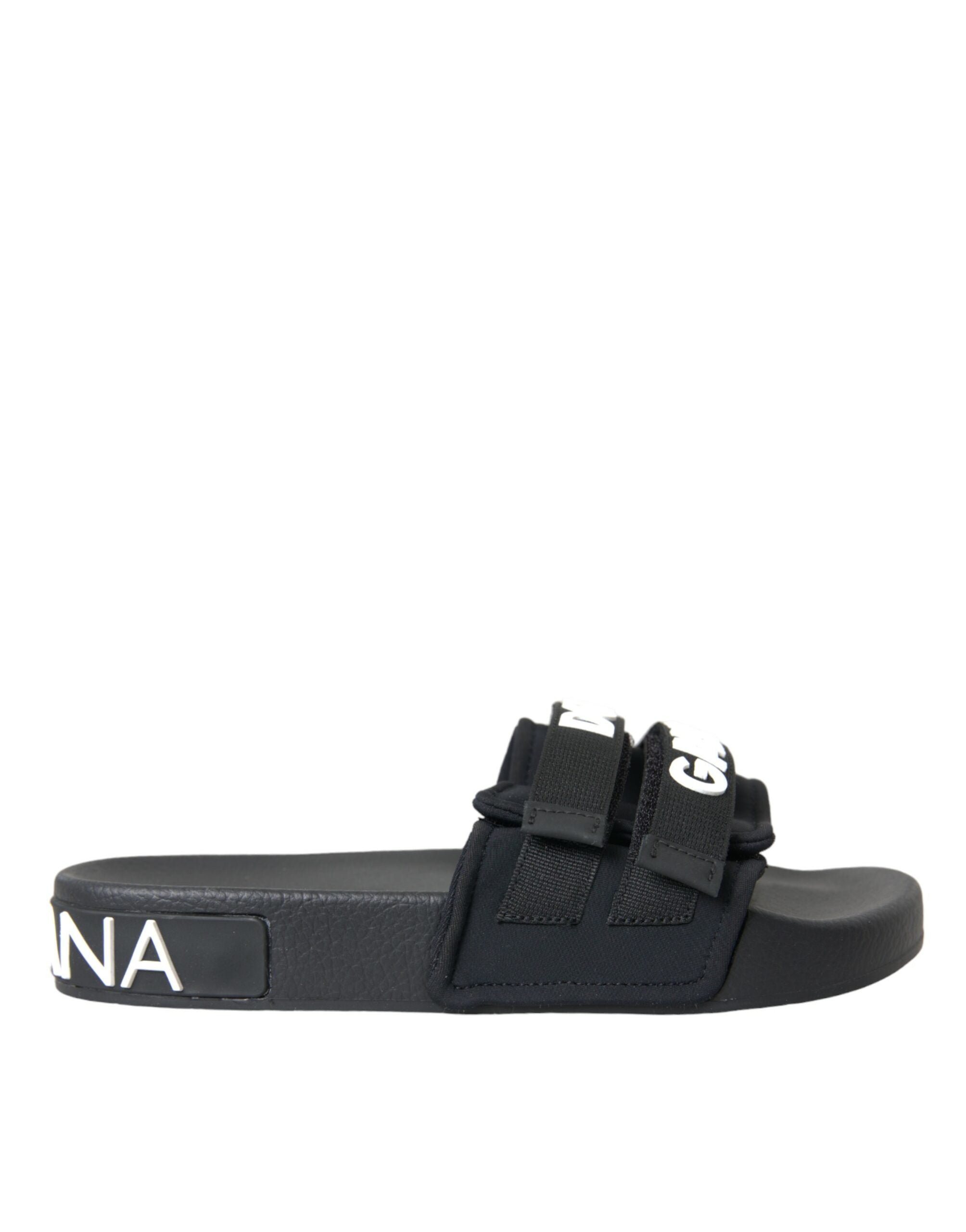 Dolce & Gabbana Schwarze Neopren-Slides, flache Strandschuhe